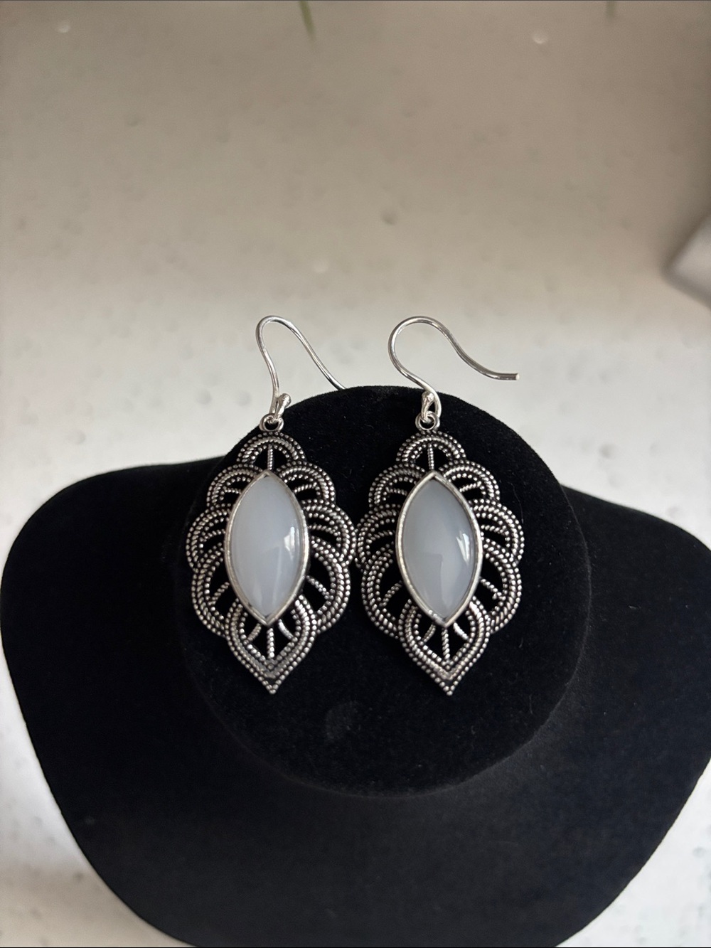 Sterling Silver Grey Chalcedony Gemstone Drop Dangle Earrings